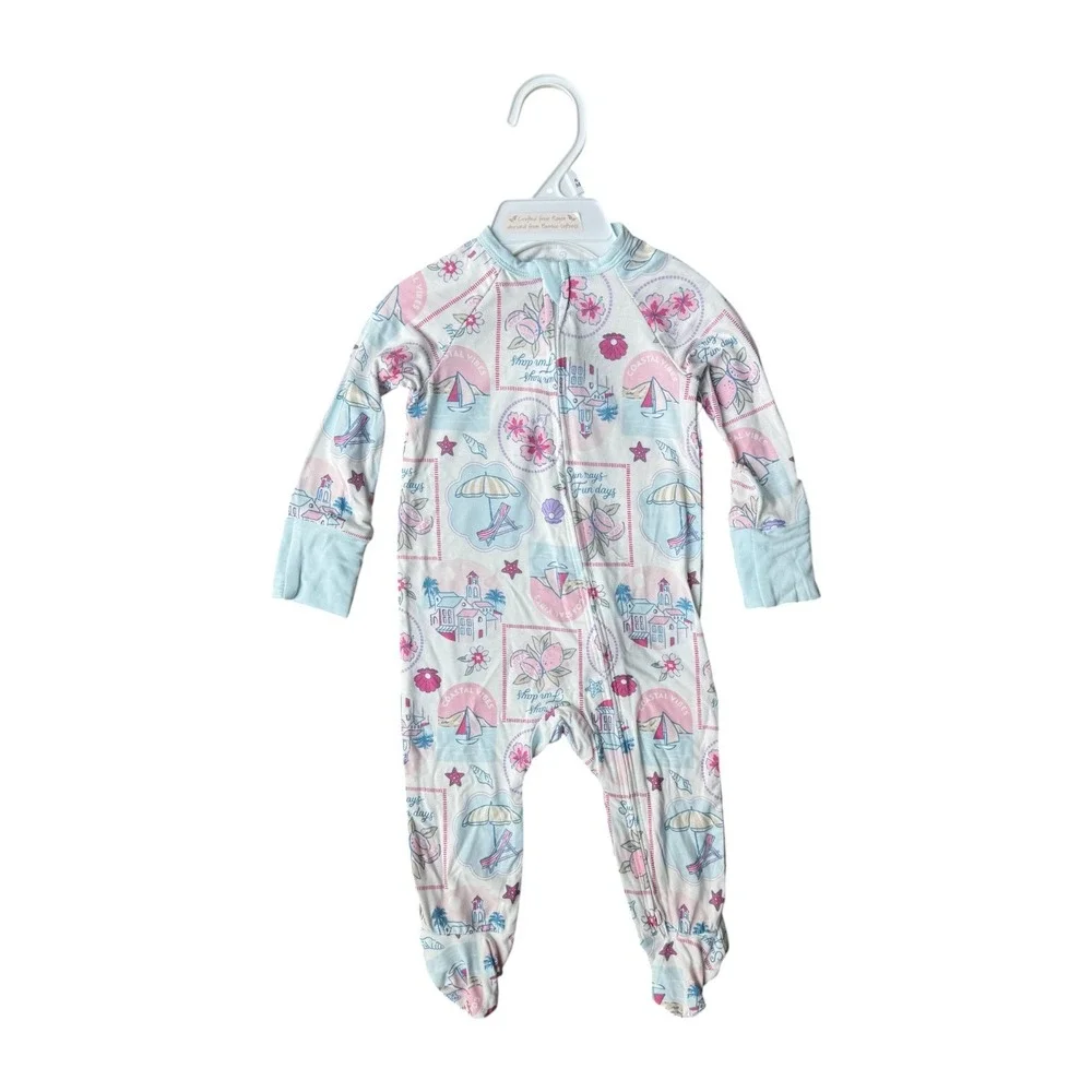 NWT Btween Baby Bamboo Rayon Coastal Print Footed Sleeper 2-Way Zip 6M New